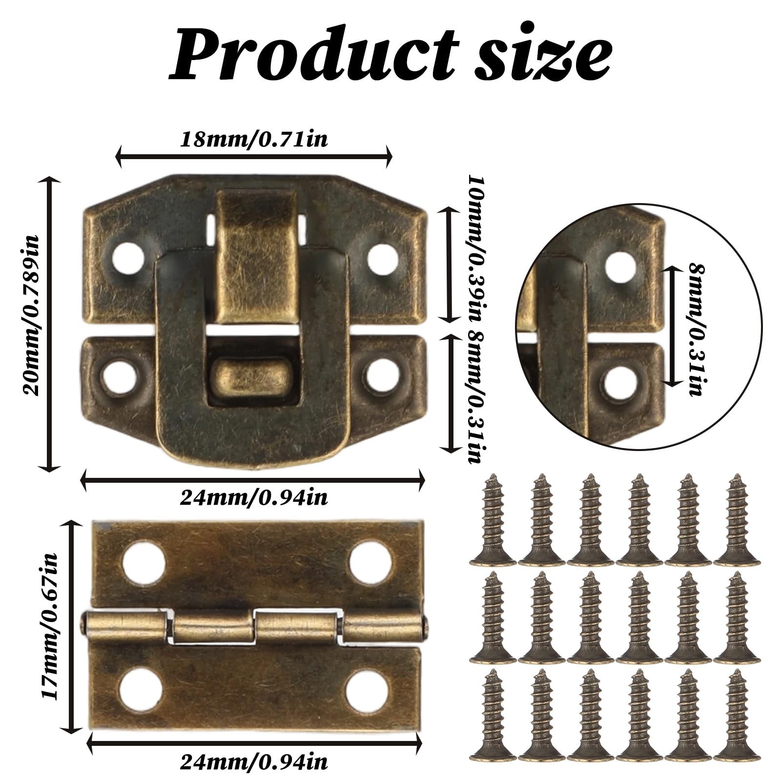 6 PCS Antique Bronze Wooden Box Hinges and Latches with