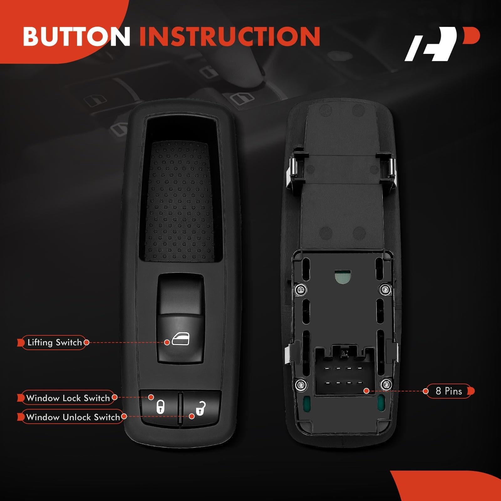 A-Premium Front Passenger Side Power Window Switch, with Auto Function | Comp…