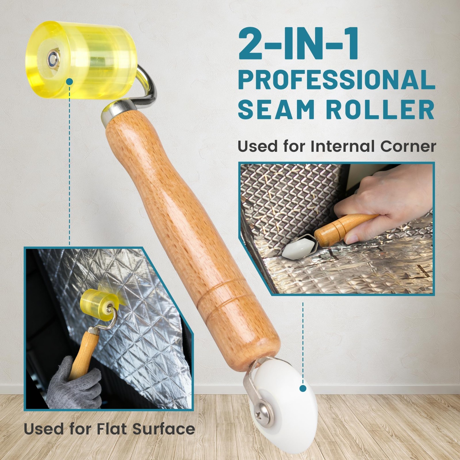 2-in-1 Car Audio Sound Deadening Roller Wheel, PU Mat & V-Shape Seam Tool