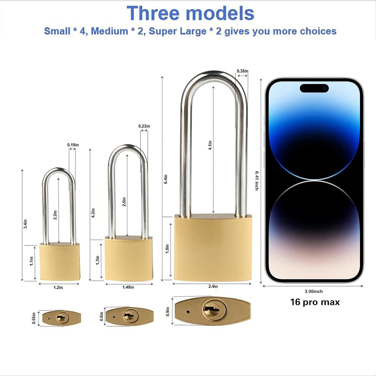 2 Pcs Padlock with Keys,4.2 Inch Long Keyed Padlocks, Shackle Pad Lock with Keys