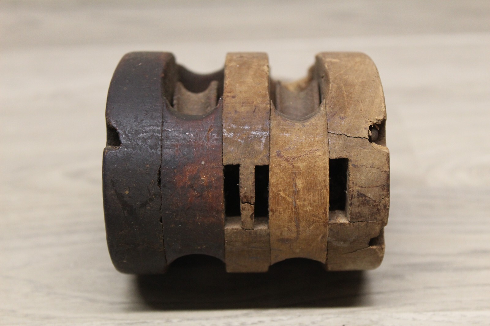 Antique/Vintage Wood Pulley Block 2 Sheave Brand Illegible Very Solid