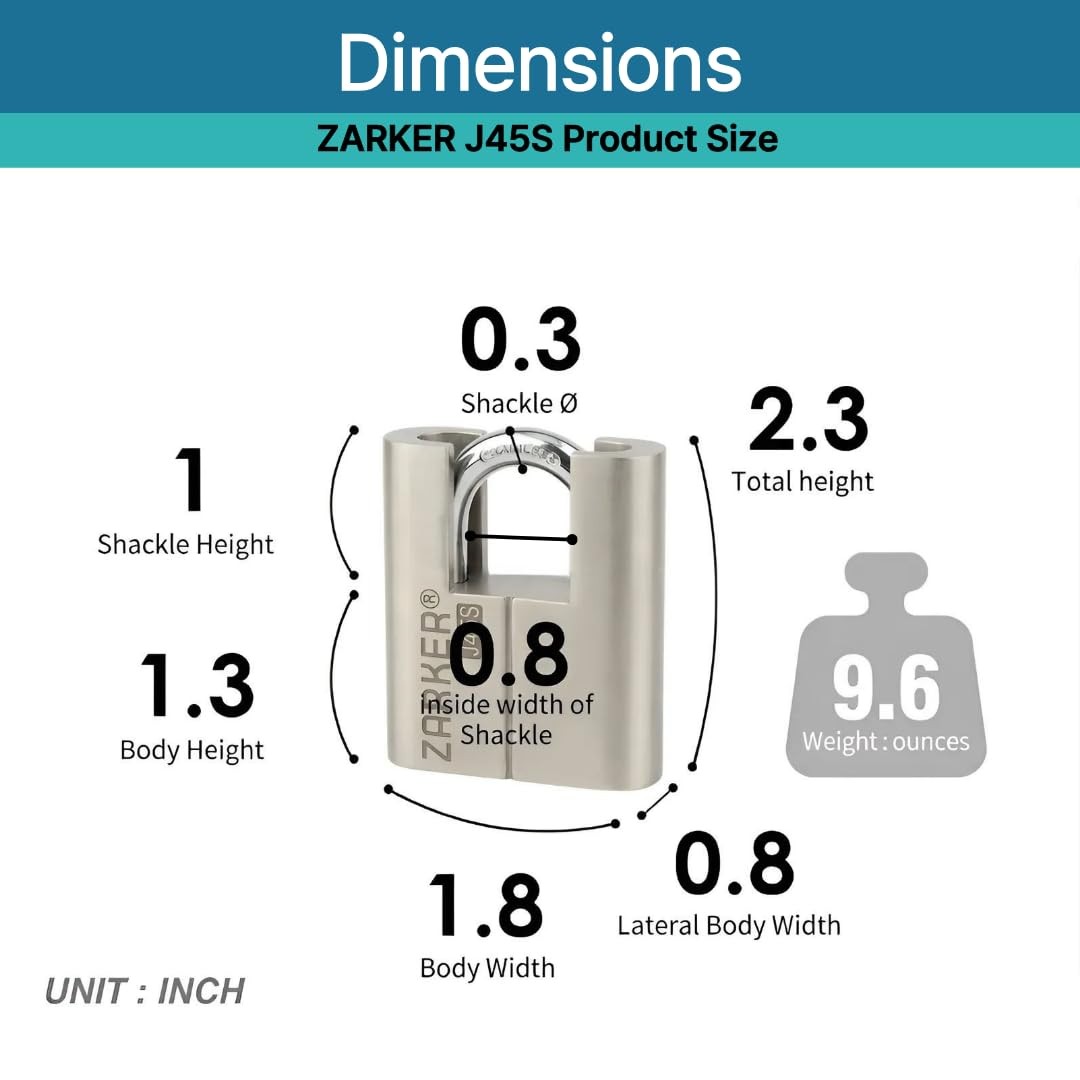 J45S keyed Alike Padlocks, Heavy Duty Stainless Steel Shackle Lock, 6 Keys, Wate