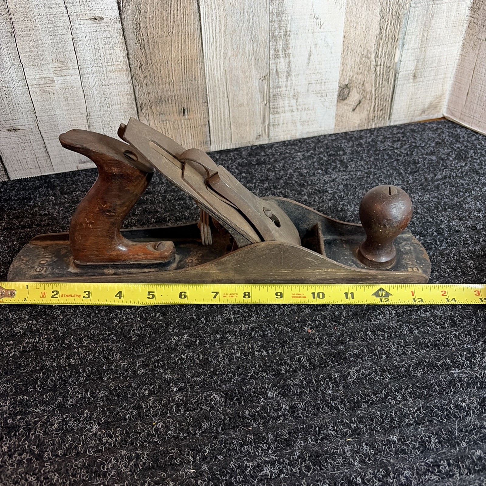VINTAGE STANLEY BAILEY NO. 5 Wood Plane Patent APR 19-10, Smooth Bottom 14”