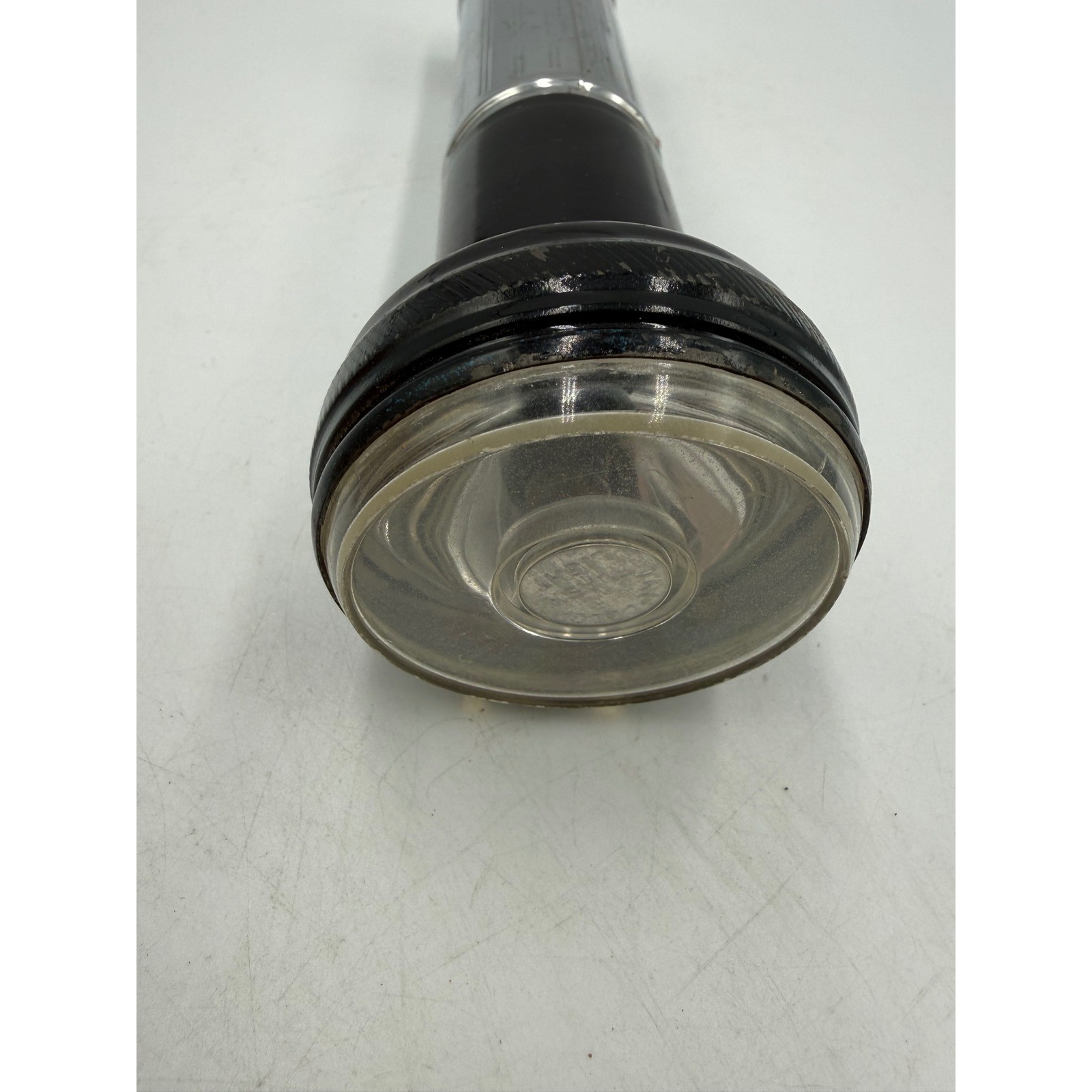 Vintage Metal Flashlight Silver Black Made in Hong Kong Red Green Signal Buttons