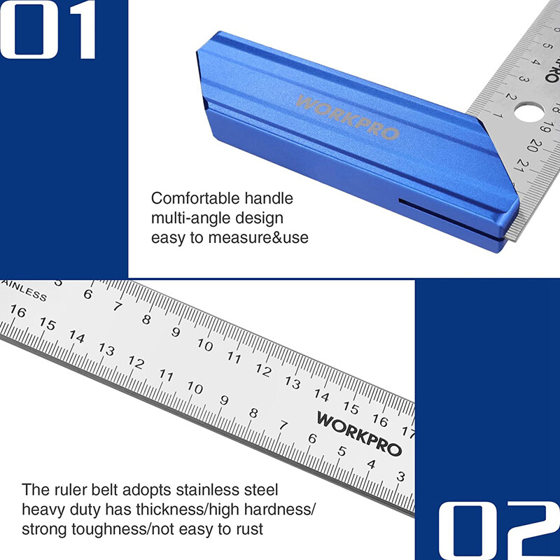 WORKPRO 8 Inch Try Square Aluminum Handle Stainless Steel Ruler Square Precision