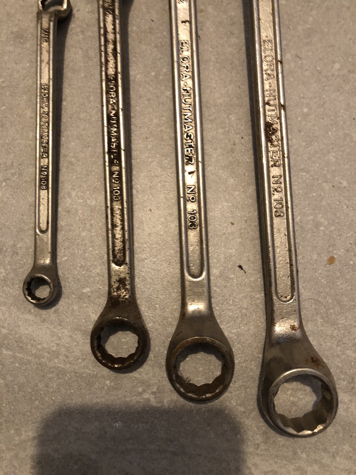 4 Vintage Elora Nutmaster No 108 Ring Spanners 7/8” To 3/8” AF.