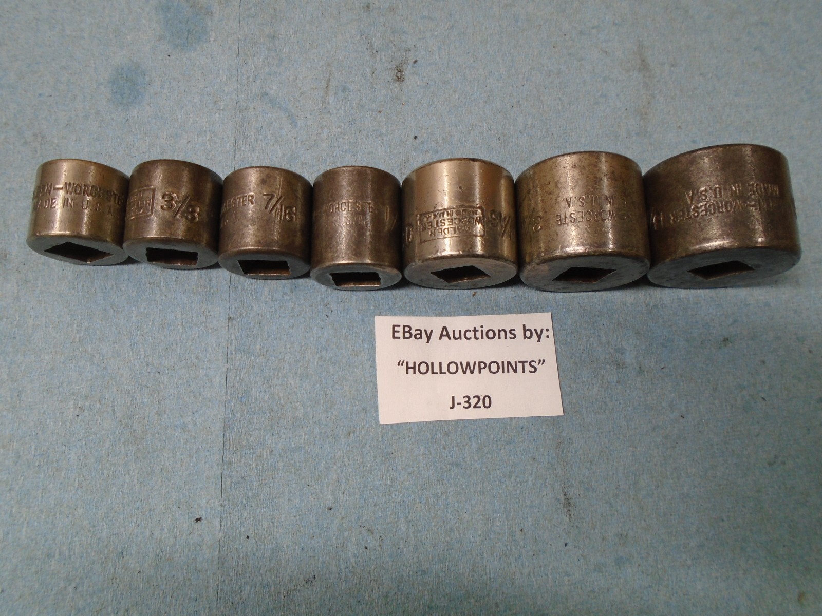 Walden-Worcester Circa 1920-25 Square Socket 7 Pc. Asst. Set 1/2″ Dr. 4 Pt H320