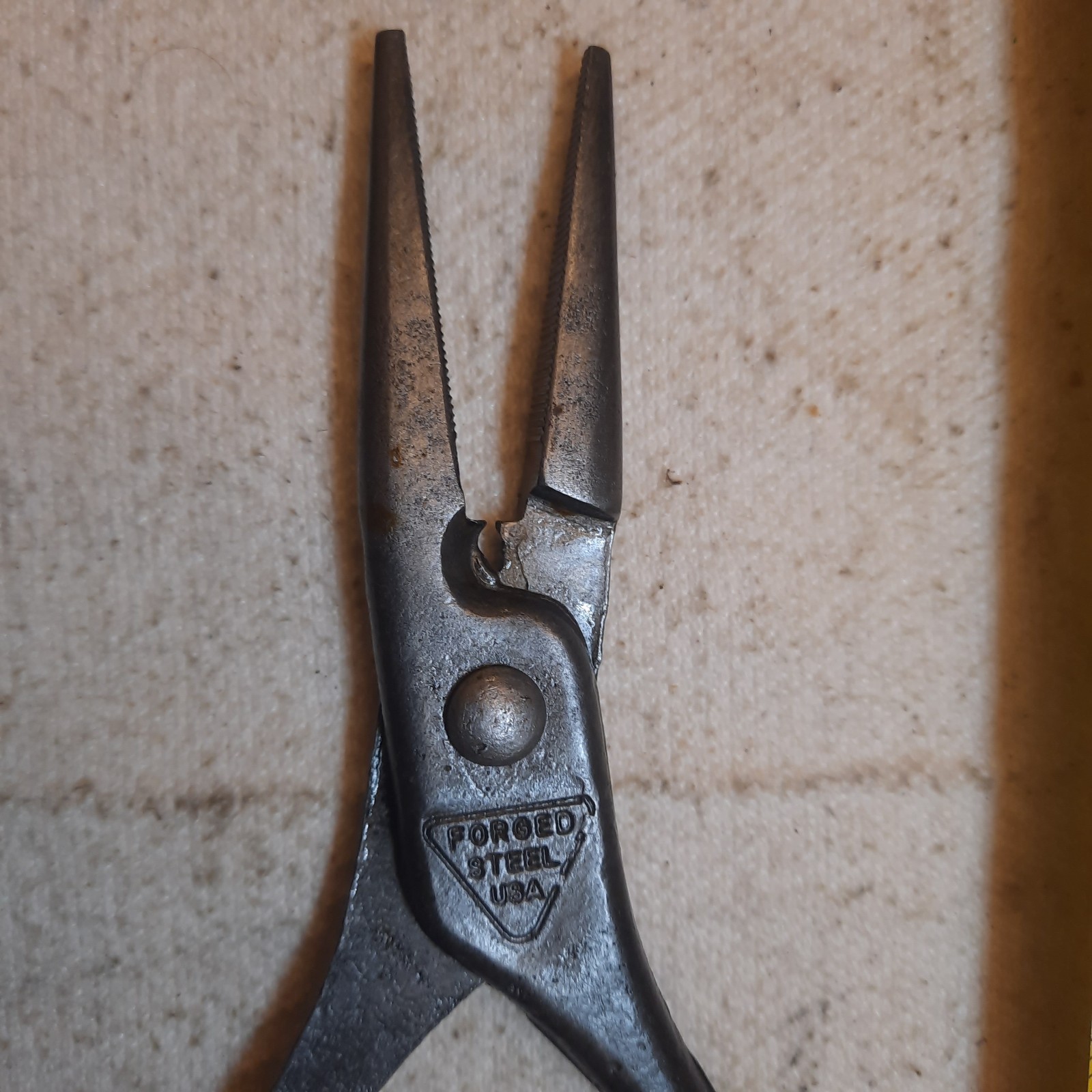 Vintage FORGED STEEL, USA Needle Nose Pliers With Wire Cutter 6 1/4” Long