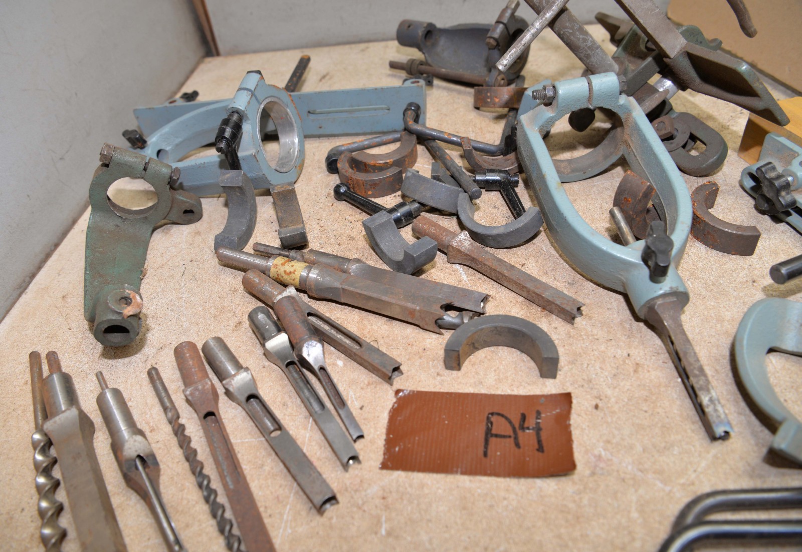 Drill press mortise attachment chisels guides huge woodworking tool lot vintage