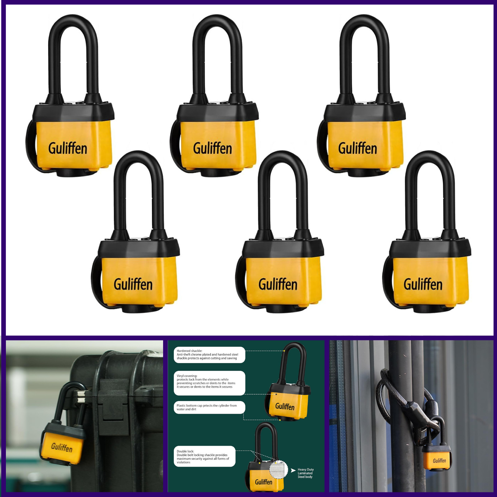 Weatherproof Laminated Steel Padlock with Same Key for Gate, Fence, Shed,Garage