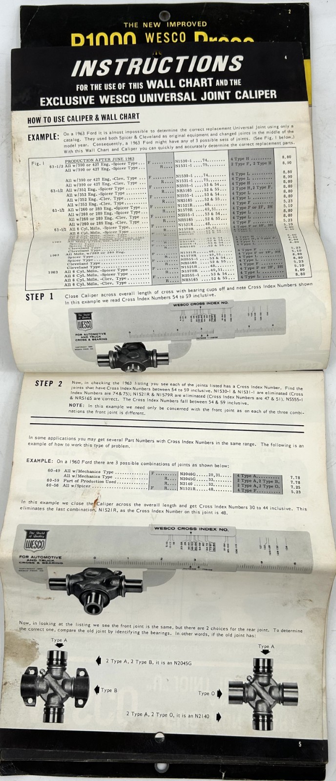 Vintage WESCO Universal Joint Identifier and Application Chart (WC-1166)