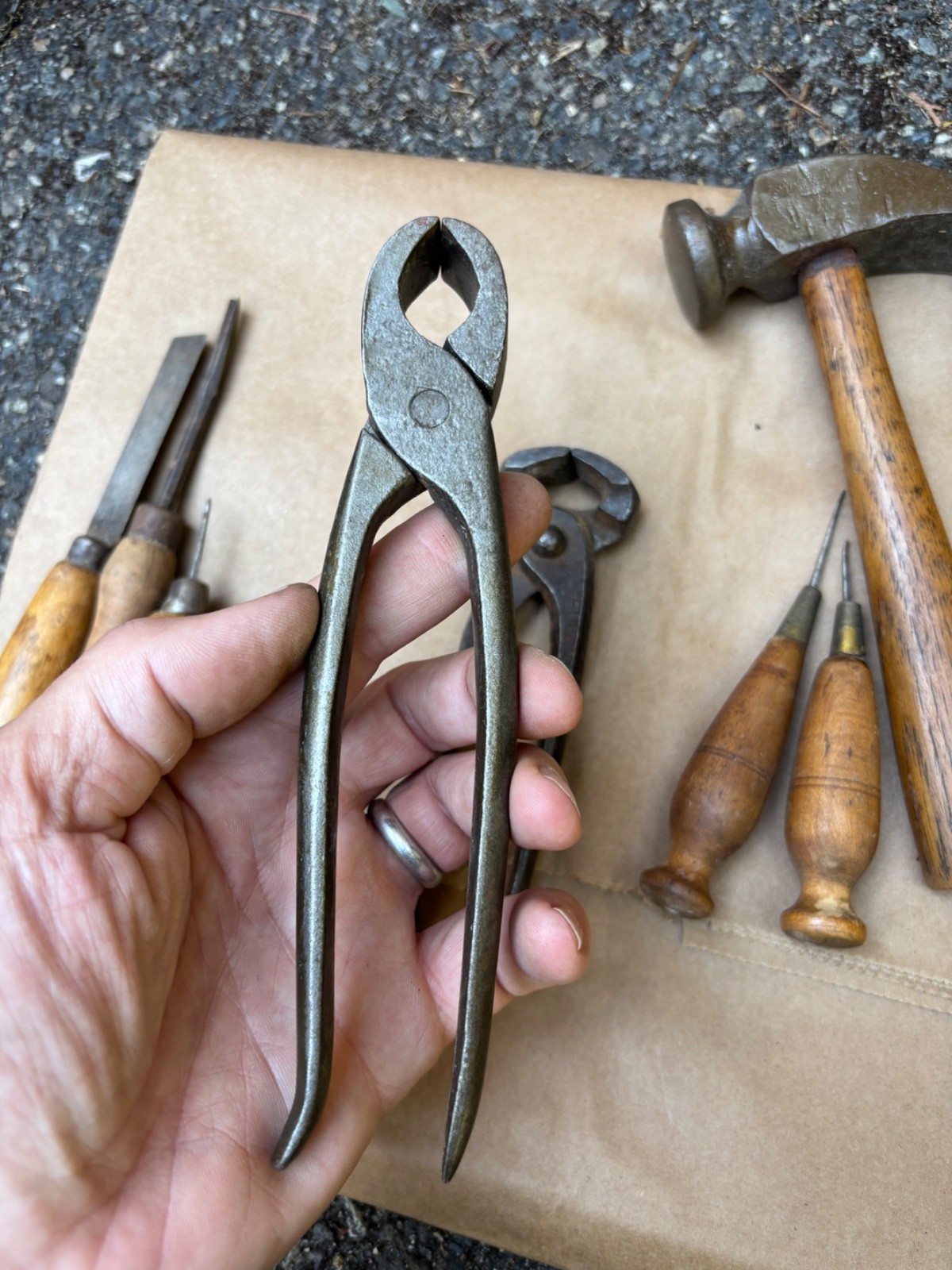 Antique LOT Tools Snell Atherton Cobbler Plane Shave plus hammers snips other