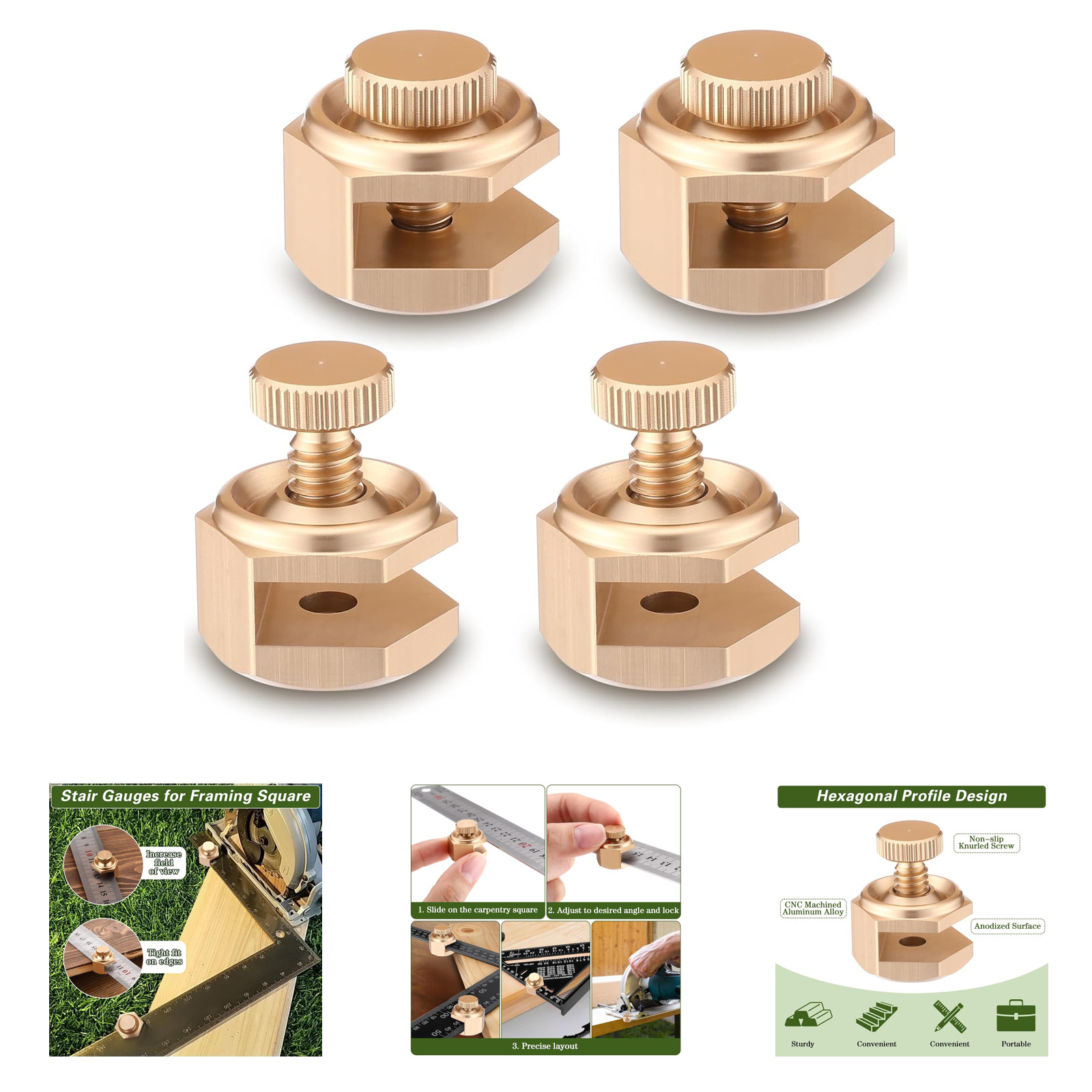 Four Pack Stair Square Gauge Set for Framing Square Rafter Layout Tool Aluminum