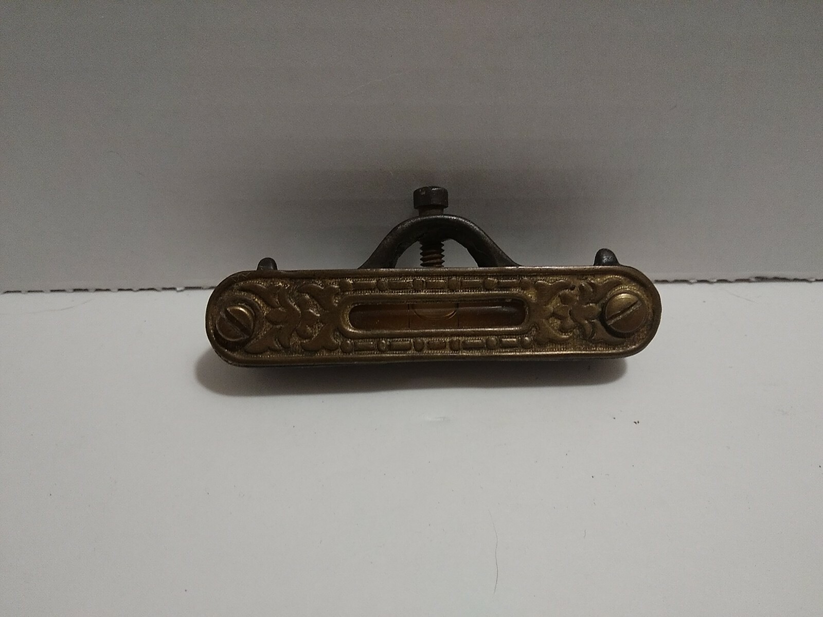 Antique 1896 Stanley Brass Plate & Steel Pocket Level Flower Design
