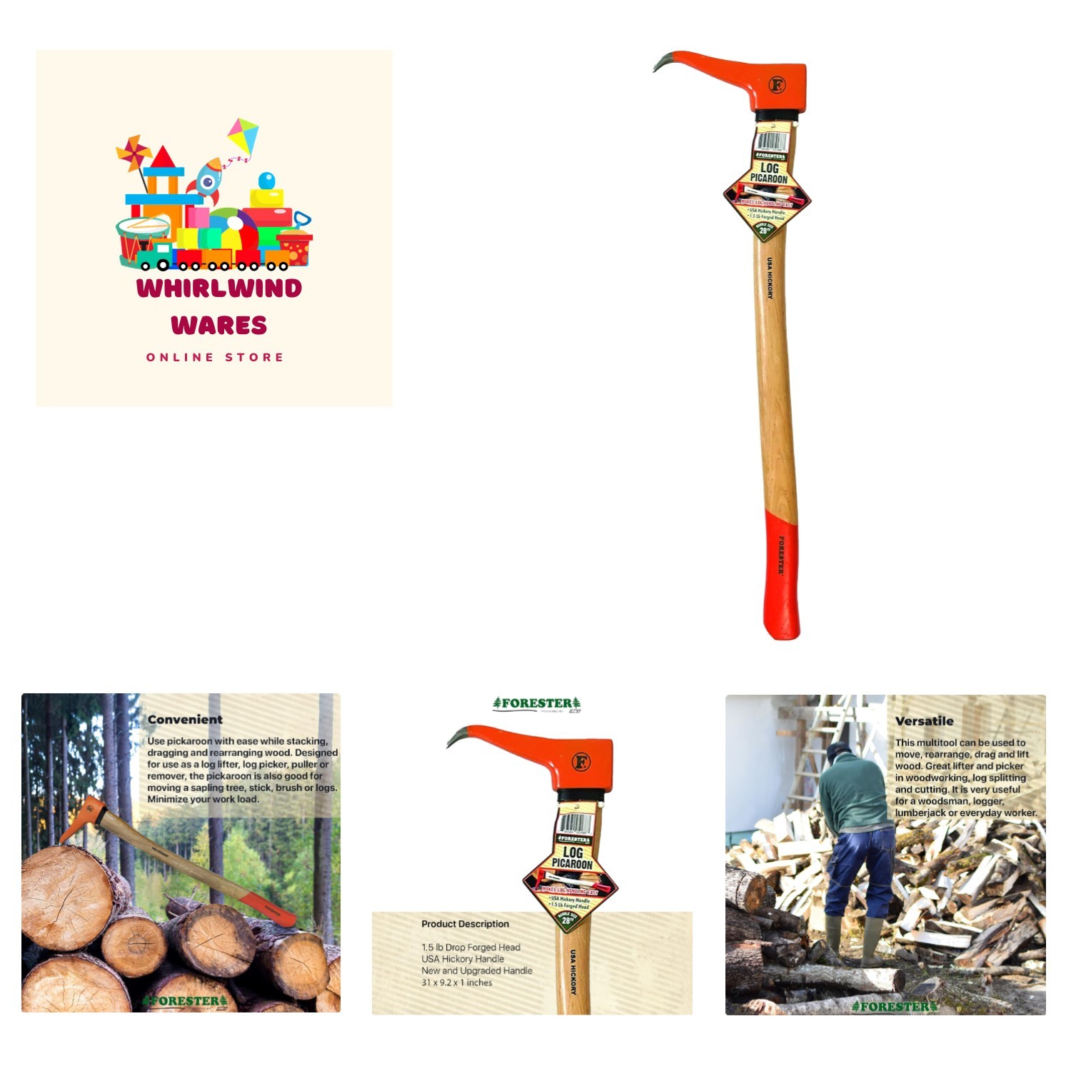 28-Inch Pickaroon Logging Tool with Hickory Handle for Effortless Log Handling