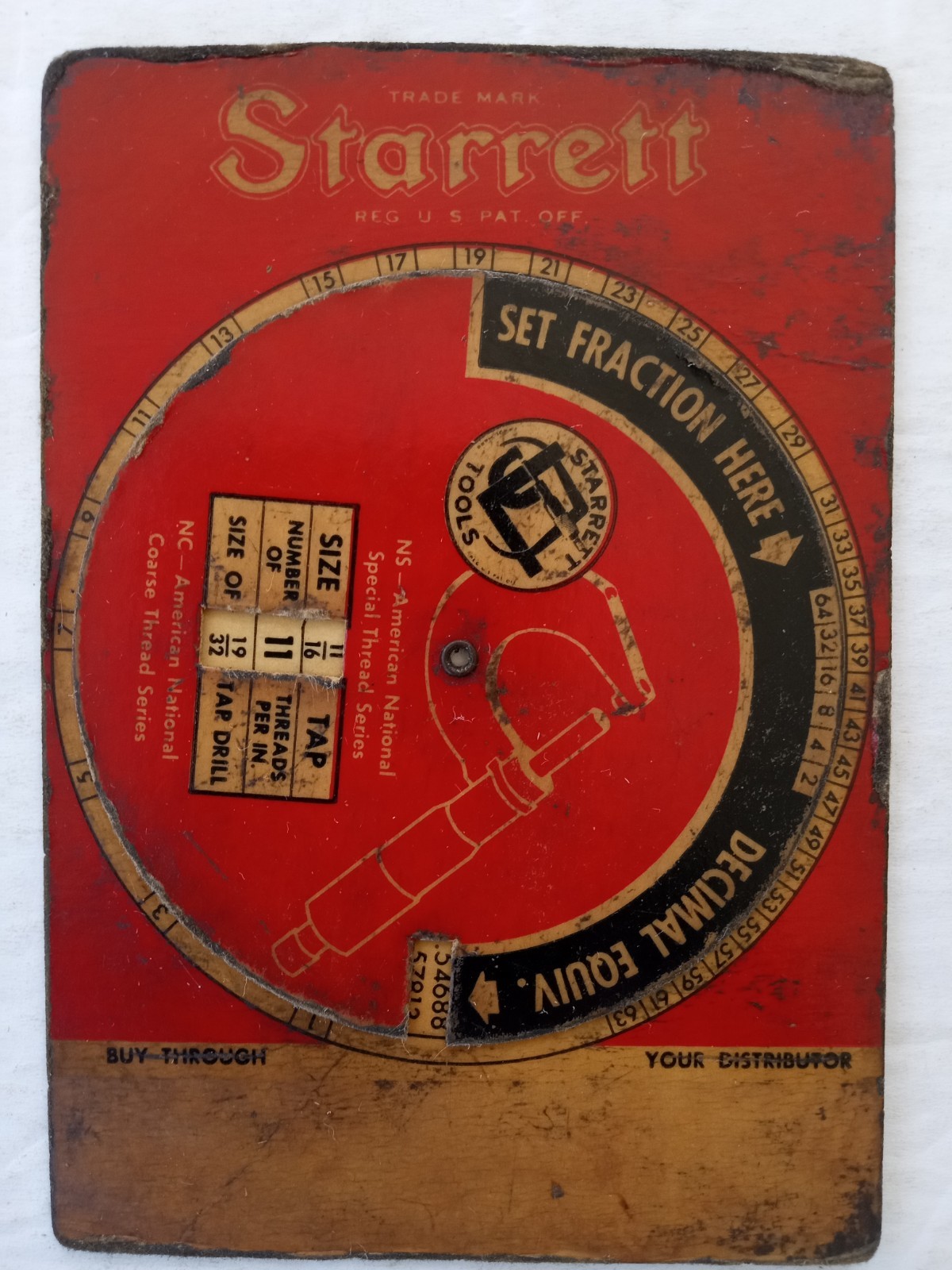 Vintage STARRETT Decimal Equivalents & Tap Drill Sizes Mechanical Pinwheel Chart