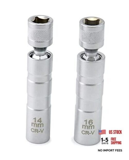 14mm&16mm Magnetic Swivel Spark Plug Socket, Thin Wall Magnetic Rotating 3/8″