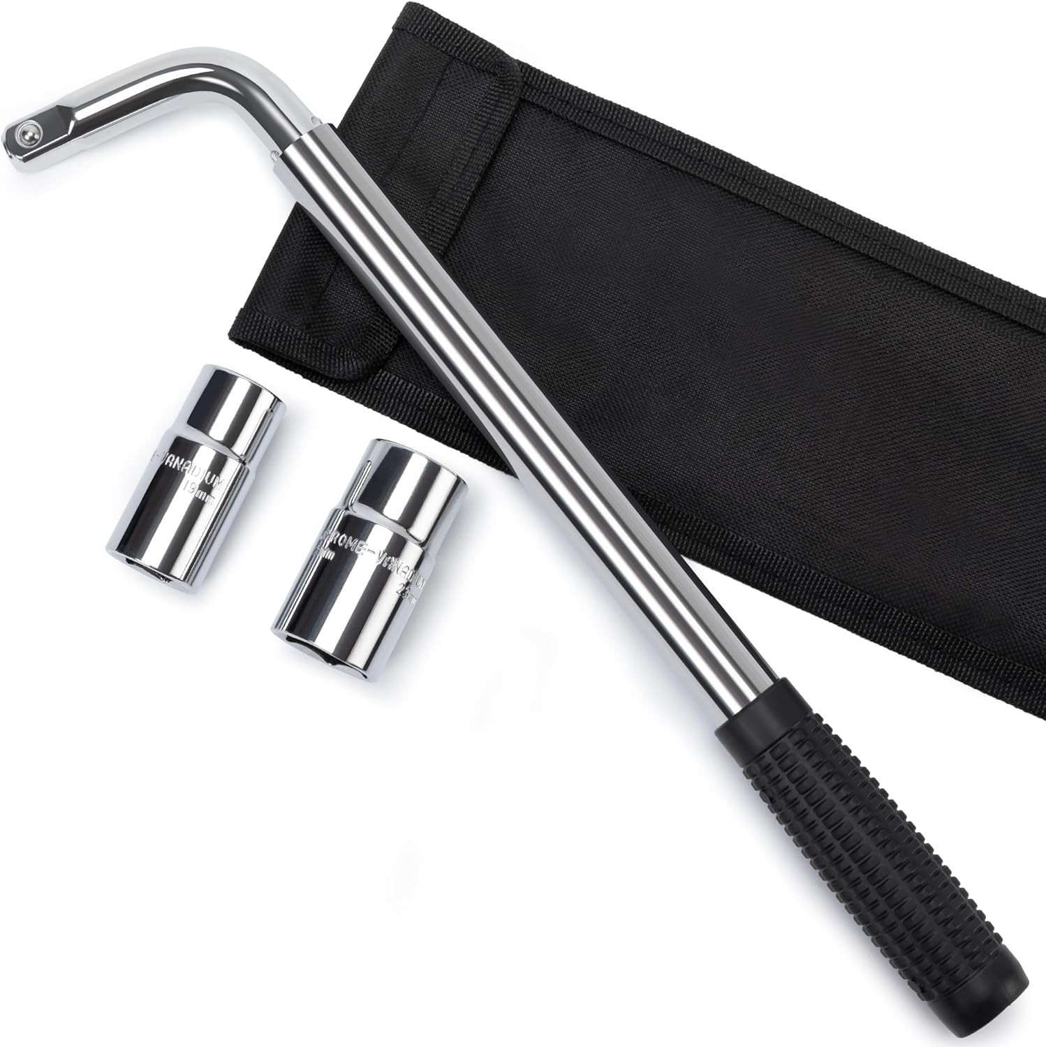 Telescoping Lug Wrench, Tire Iron Lug Nut Removal Tool 1/2 Drive with 17/19 a…