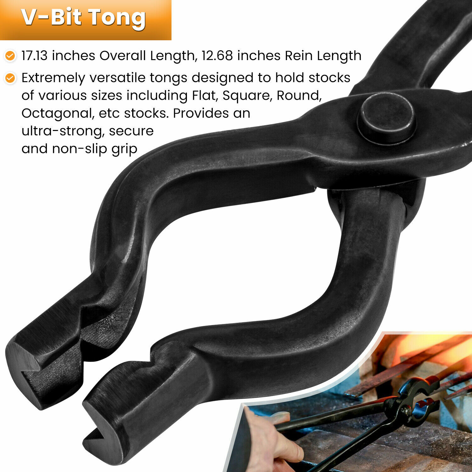 Blacksmith Tong+Hammer Set Knife Making Wolf Jaw V-Bit Tong Vise Forge Tool 3pcs