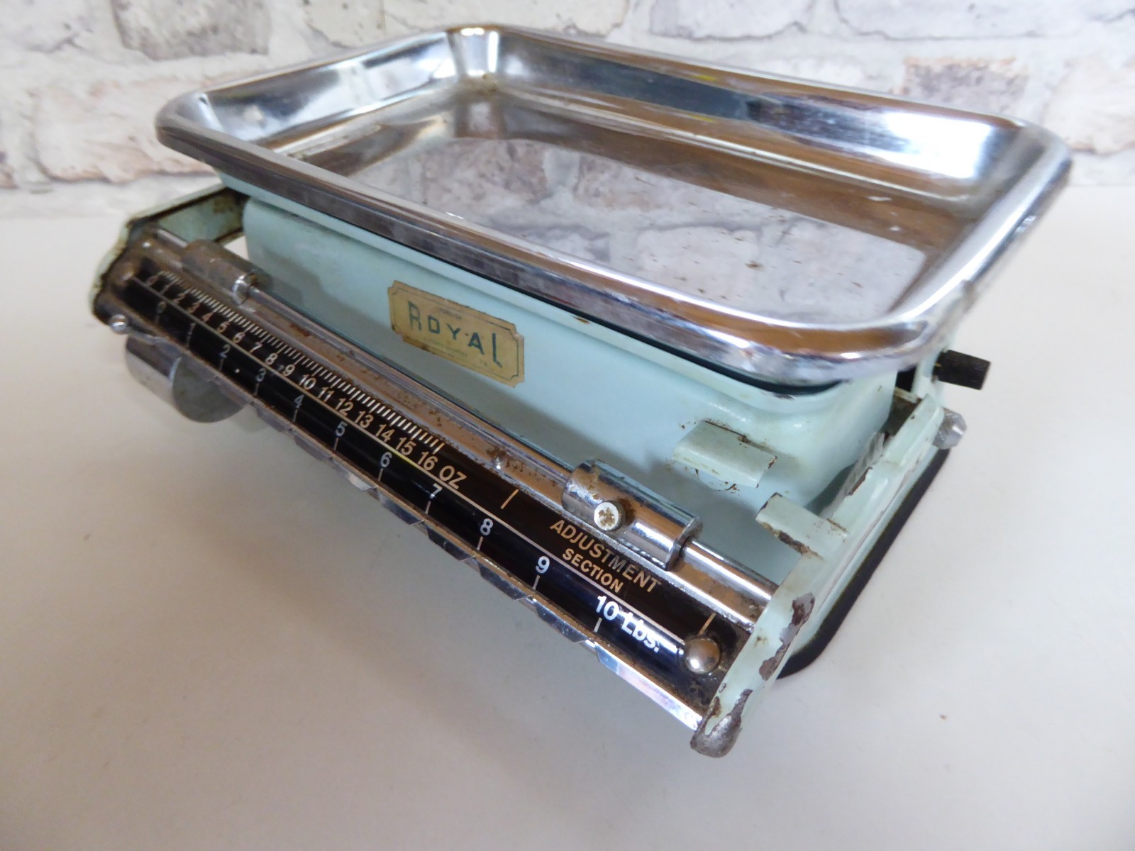 Vintage Royal Tower Pale Blue Enamel / Chrome Beam Kitchen Scales