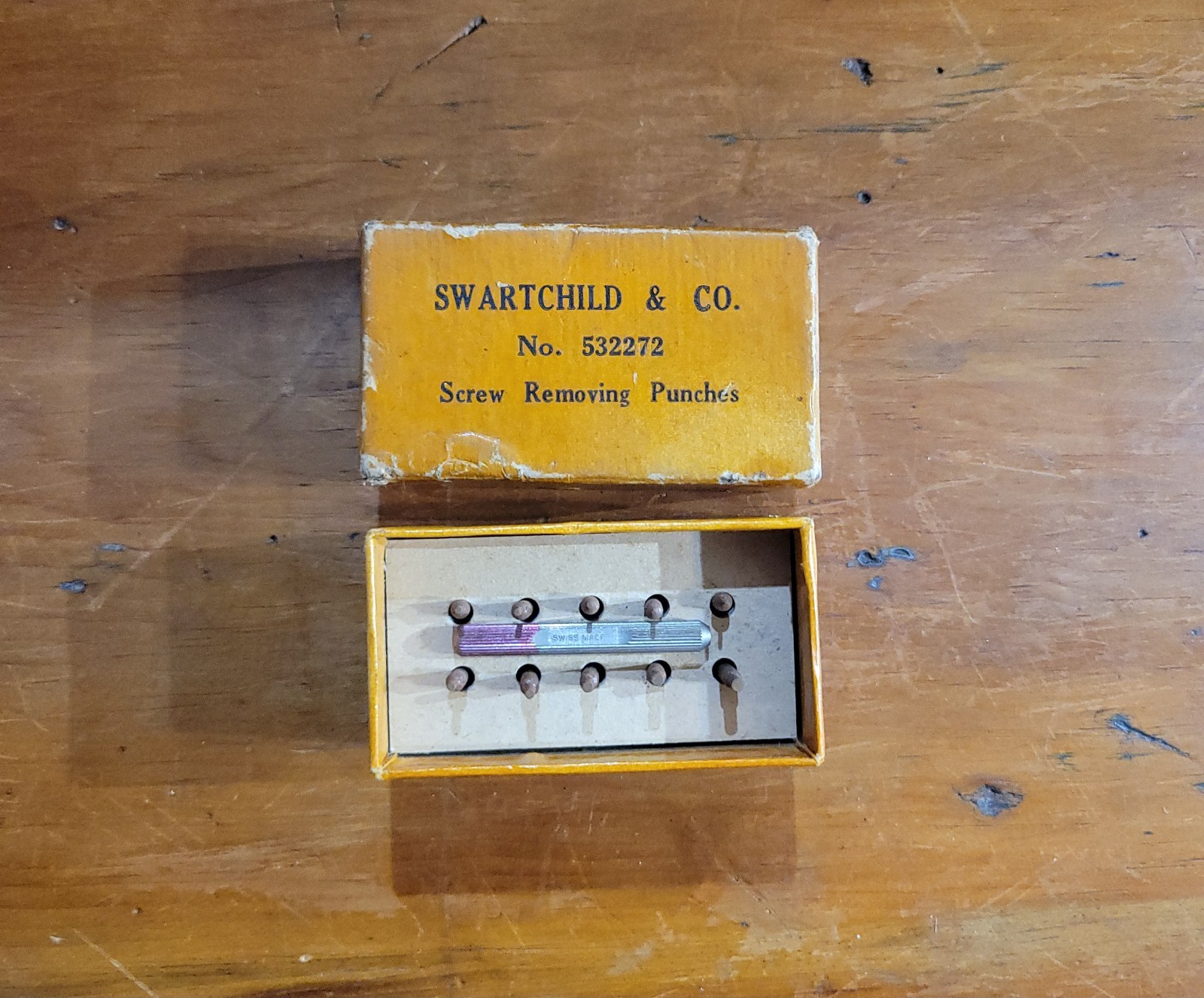VTG Swartchild & Co Screw Removing Punches Set of 10 + Handle Swiss Made 532272
