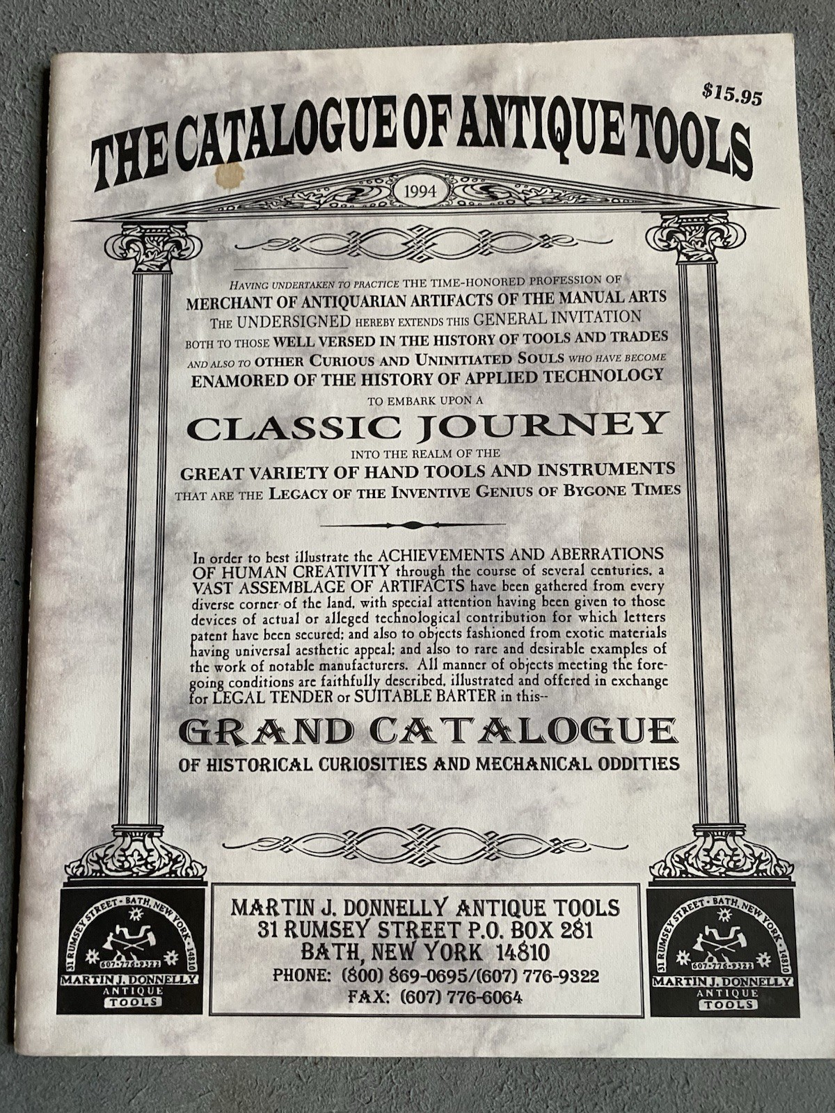 1994 Catalogue of Antique Tools Martin J. Donnelly Grand Classic Journey