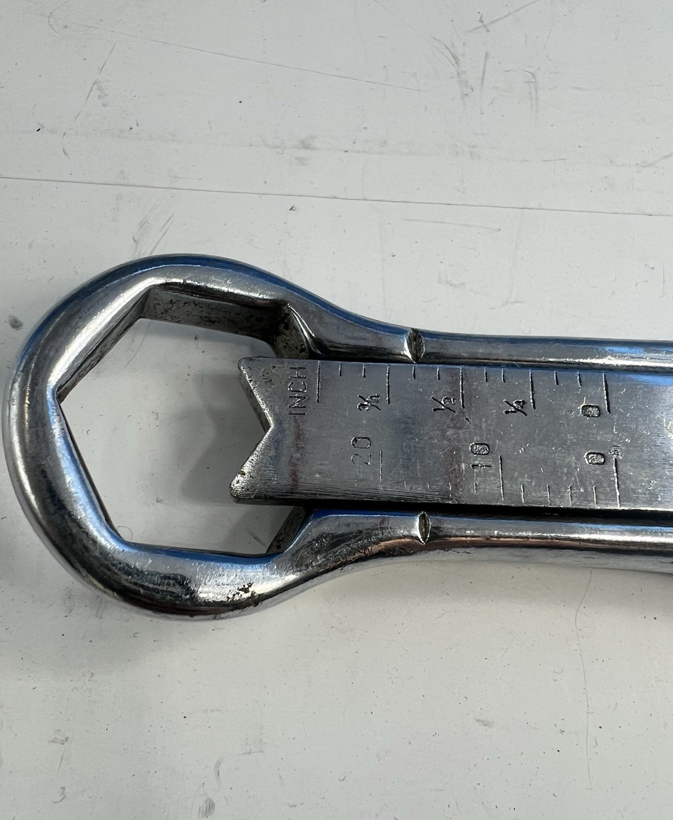 Vtg Multi Spanner Slide Pocket Wrench Adjustable Tool Metric Inch MM Scale