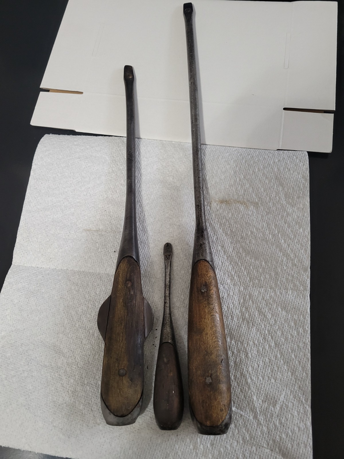 Antique HD Smith Full Shank, Split Wood Handle, Flat Head Screwdrivers #3,8,12