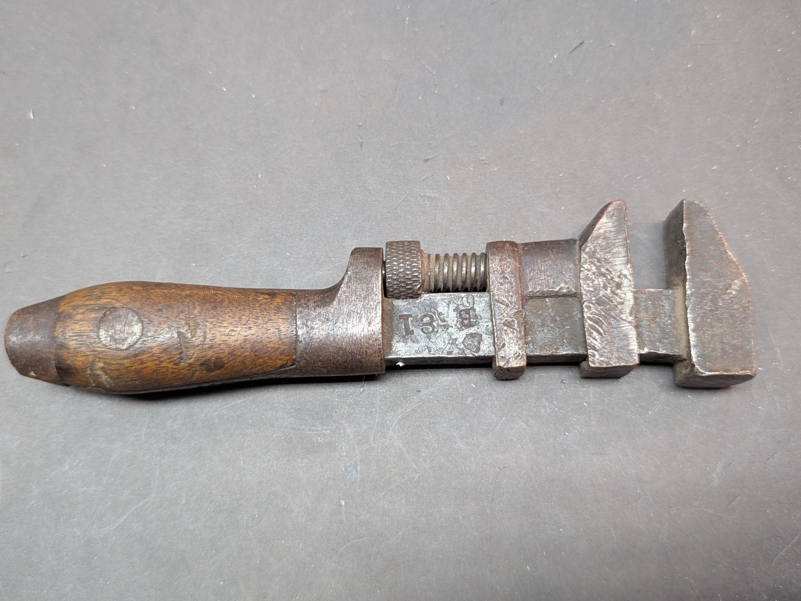 Vintage SOLID BAR Monkey Wrench B-81 Wooden Handle 6.5 Inch