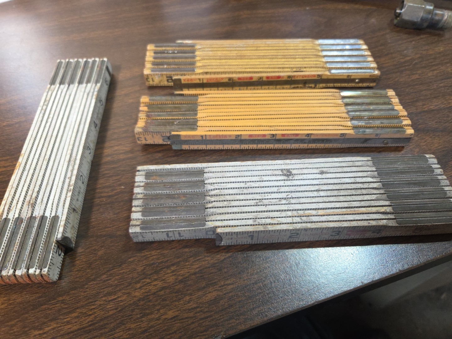 Vintage Lufkin Rulers Lot (4) Wood Folding Brass 6” Slide Out Extension Red End