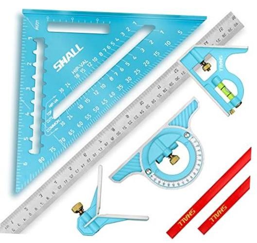 Rafter Square & Combination Square Tool Set, 7 Inch Aluminium-Alloy Carpenter