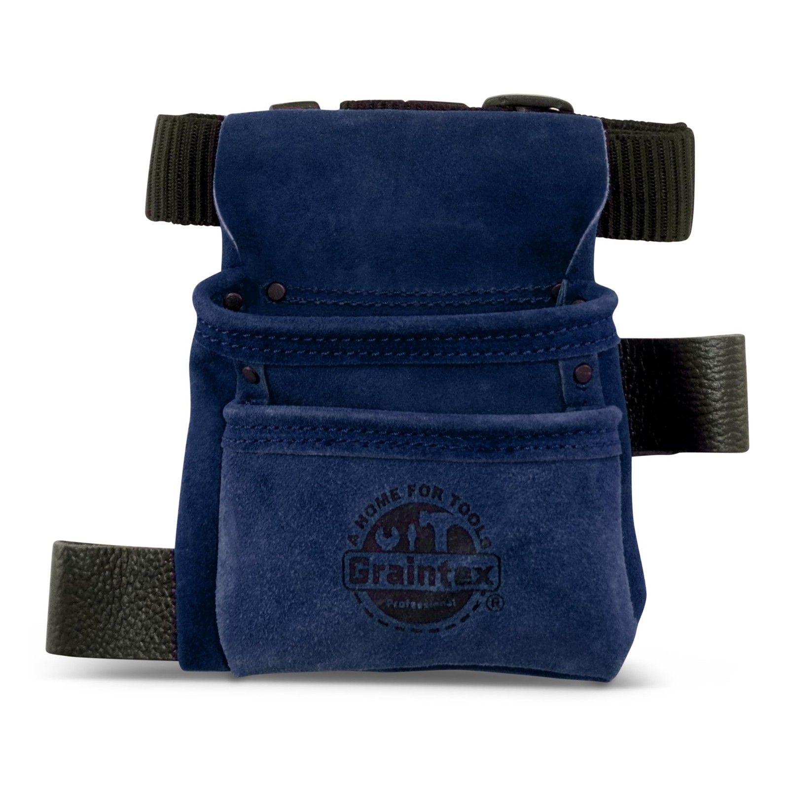Graintex SS2633 2-Pocket Kids Tool Pouch – Navy Blue Suede Leather with Belt