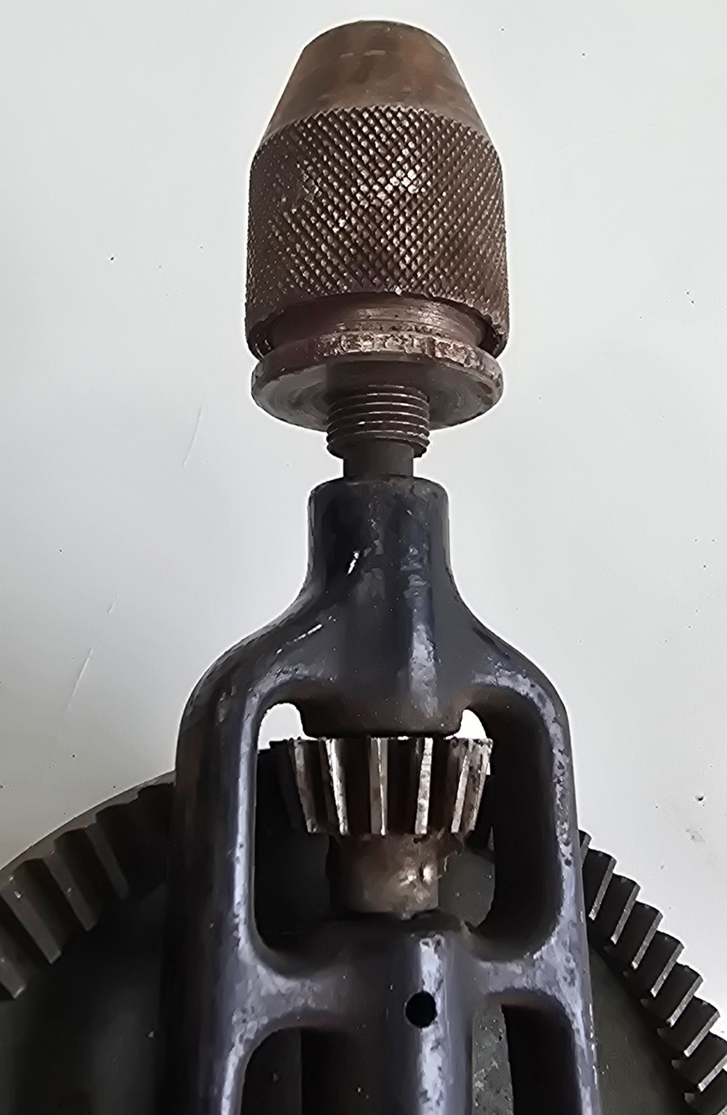 Vintage German Hand Crank Eggbeater Drill Wood Handles Cast Iron Tool 13″