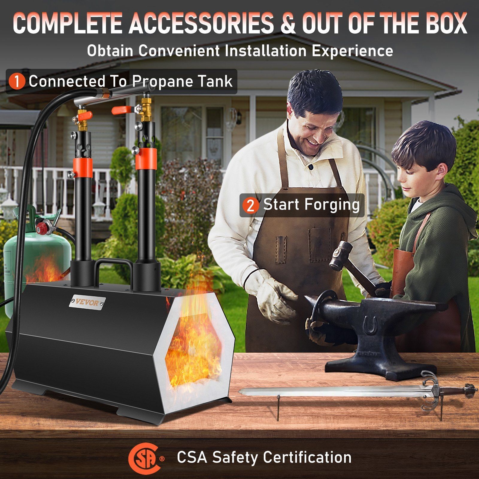 2600F Dual-Burner Portable Propane Forge with Heavy-Duty Insulation