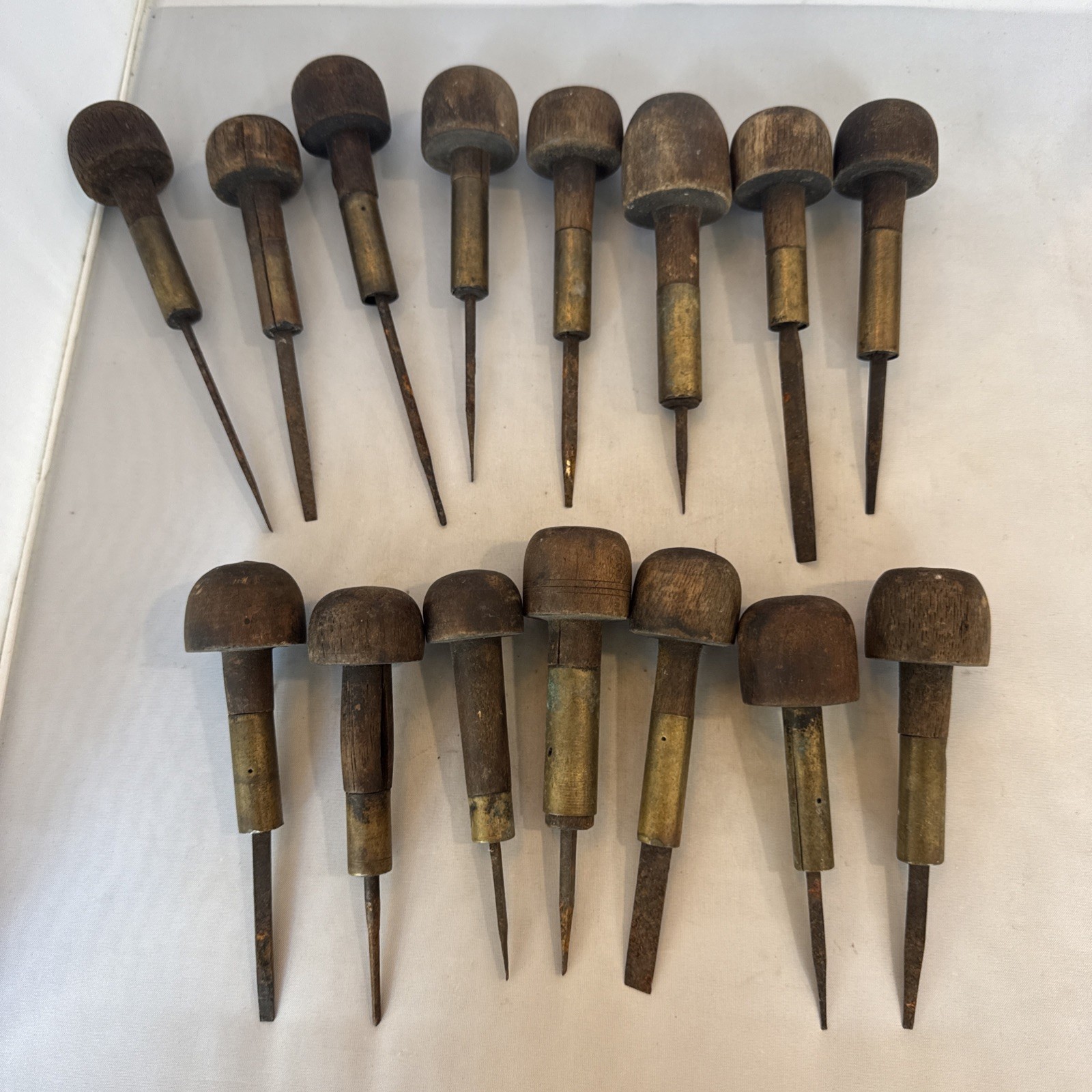 Lot Of 15 Antique Engraving Tools. Wood Handle With Brass And Steel