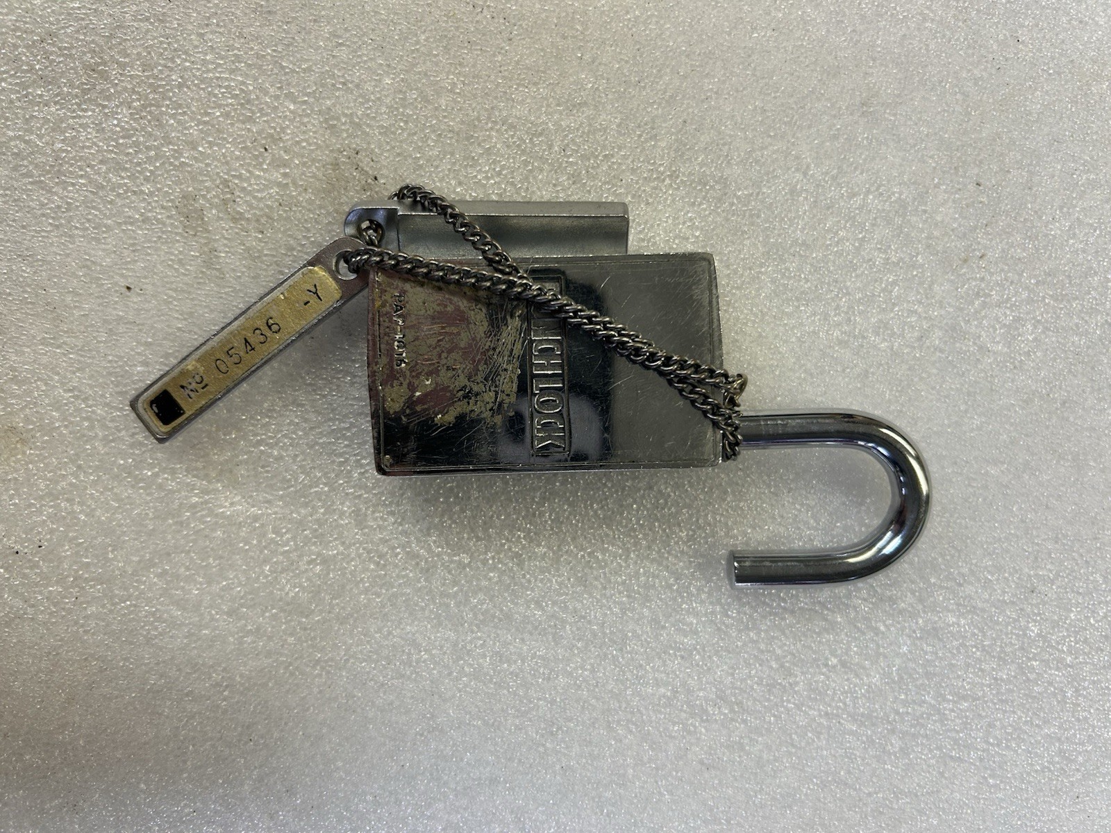 Vintage Punch lock Security Padlock With Key Tag Chain Industrial Utility Lock