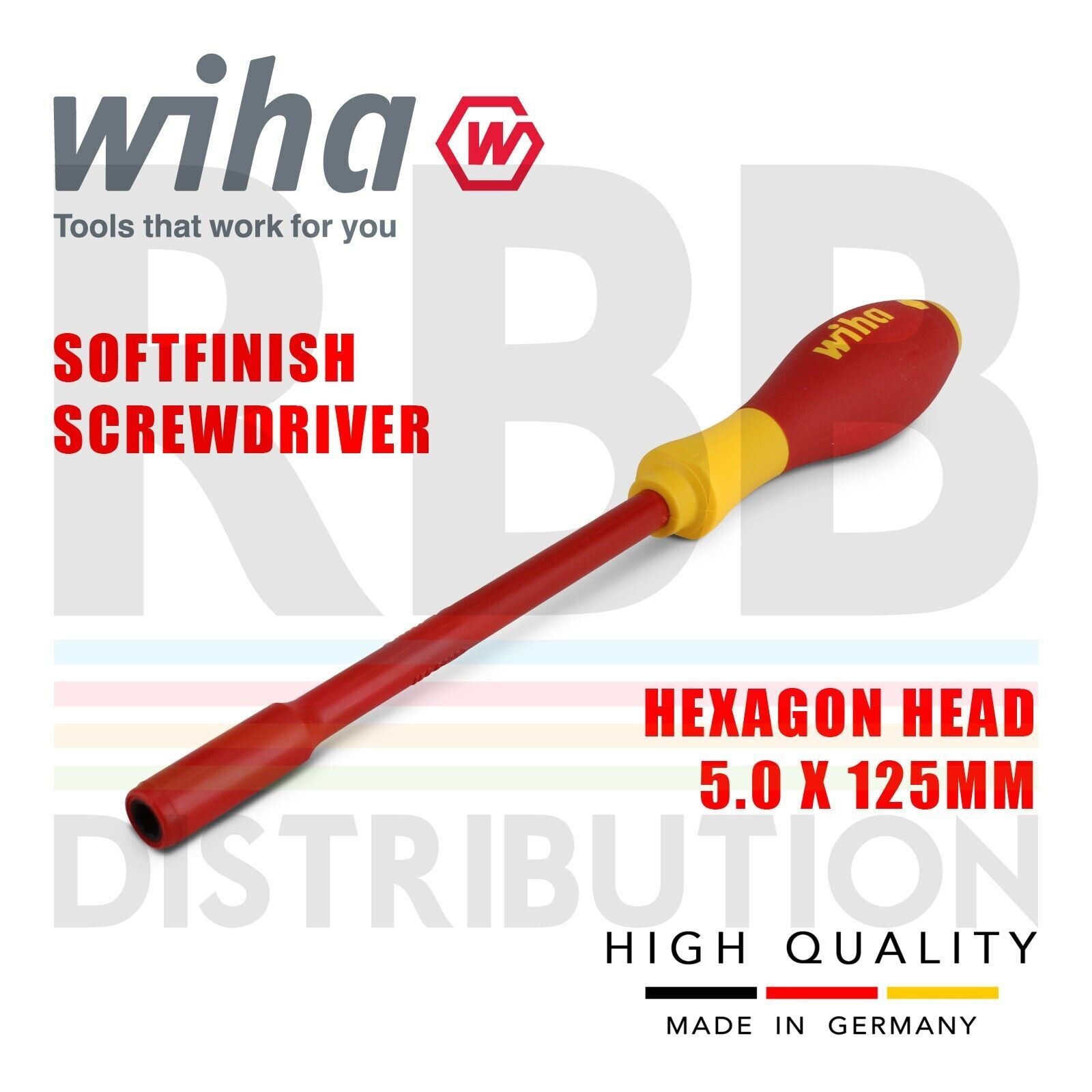 Wiha 00855 Hex Driver Screwdriver 1000v VDE Electrician 5mm hex SoftFinish grip