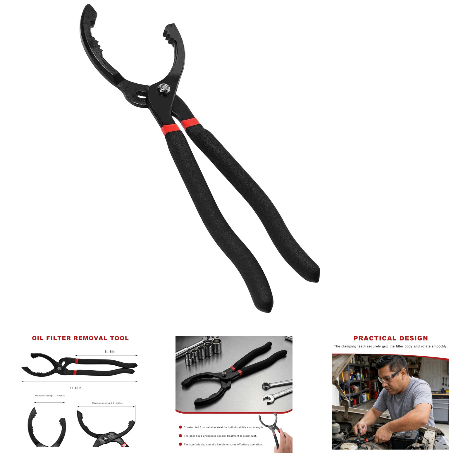 12 Inch Adjustable Oil Filter Pliers Car Oil Filter Removal Tool with 15 Degree