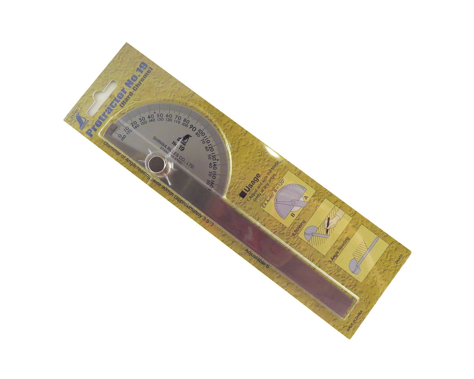 Shinwa Japanese #19 Stainless Steel Protractor 0-180 degrees with R… Fast Ship