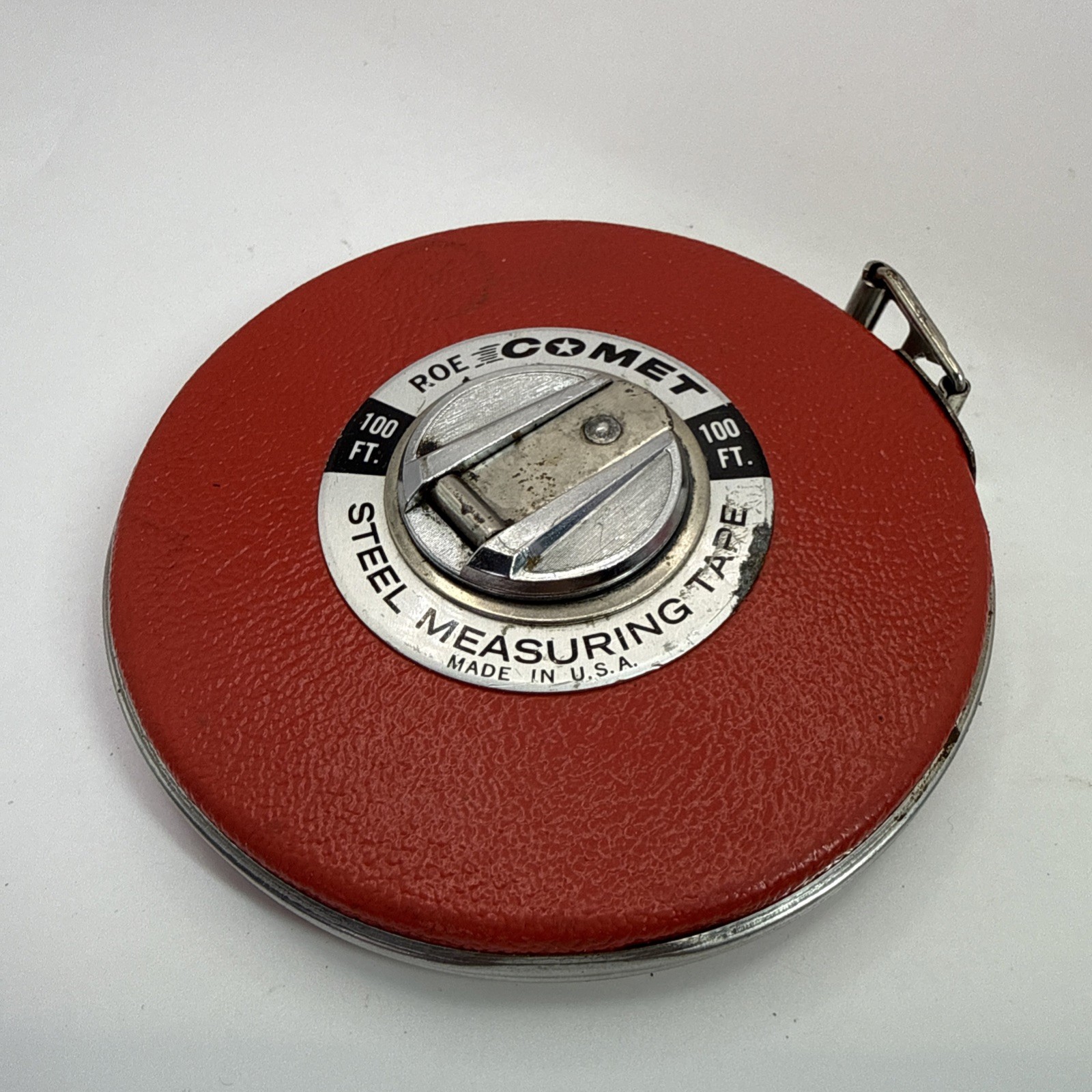 Vintage 100 Foot ROE Comet Crank Tape Measure Red Case