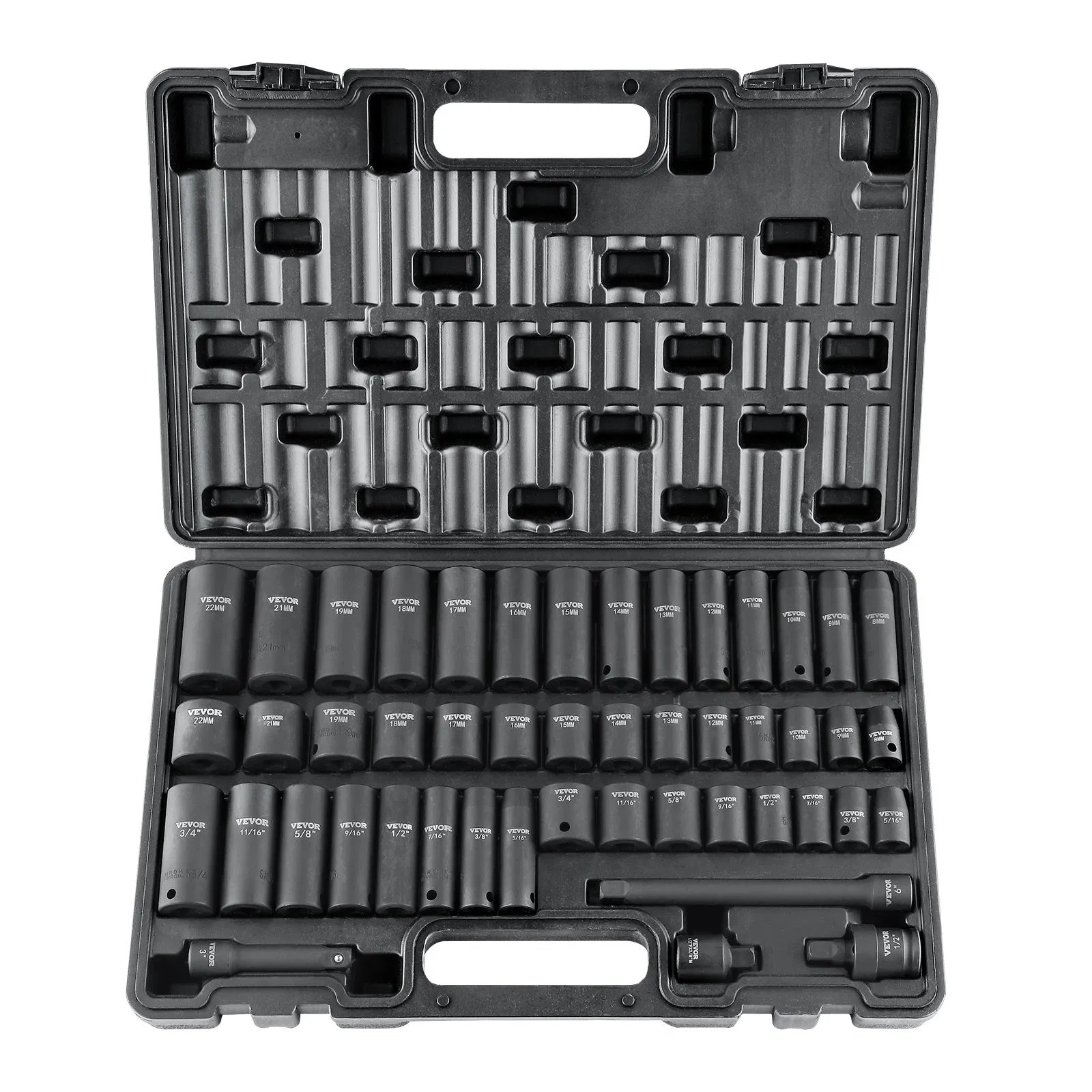 3/8″ Drive Impact Socket Set, 48 Piece Socket Set SAE （5/16″ -3/4″） & Metric （8