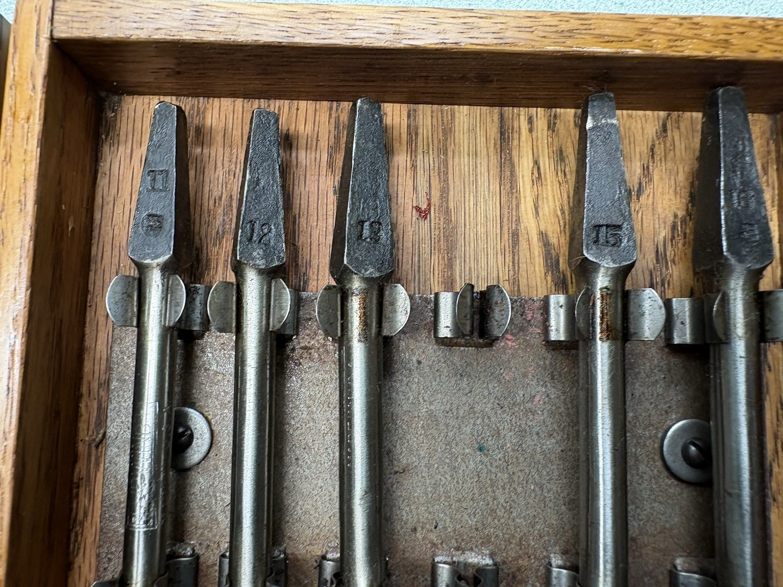 Vintage Irwin Complete 13 pc Boxed Set Auger Brace Bits Military Mint Wood Box