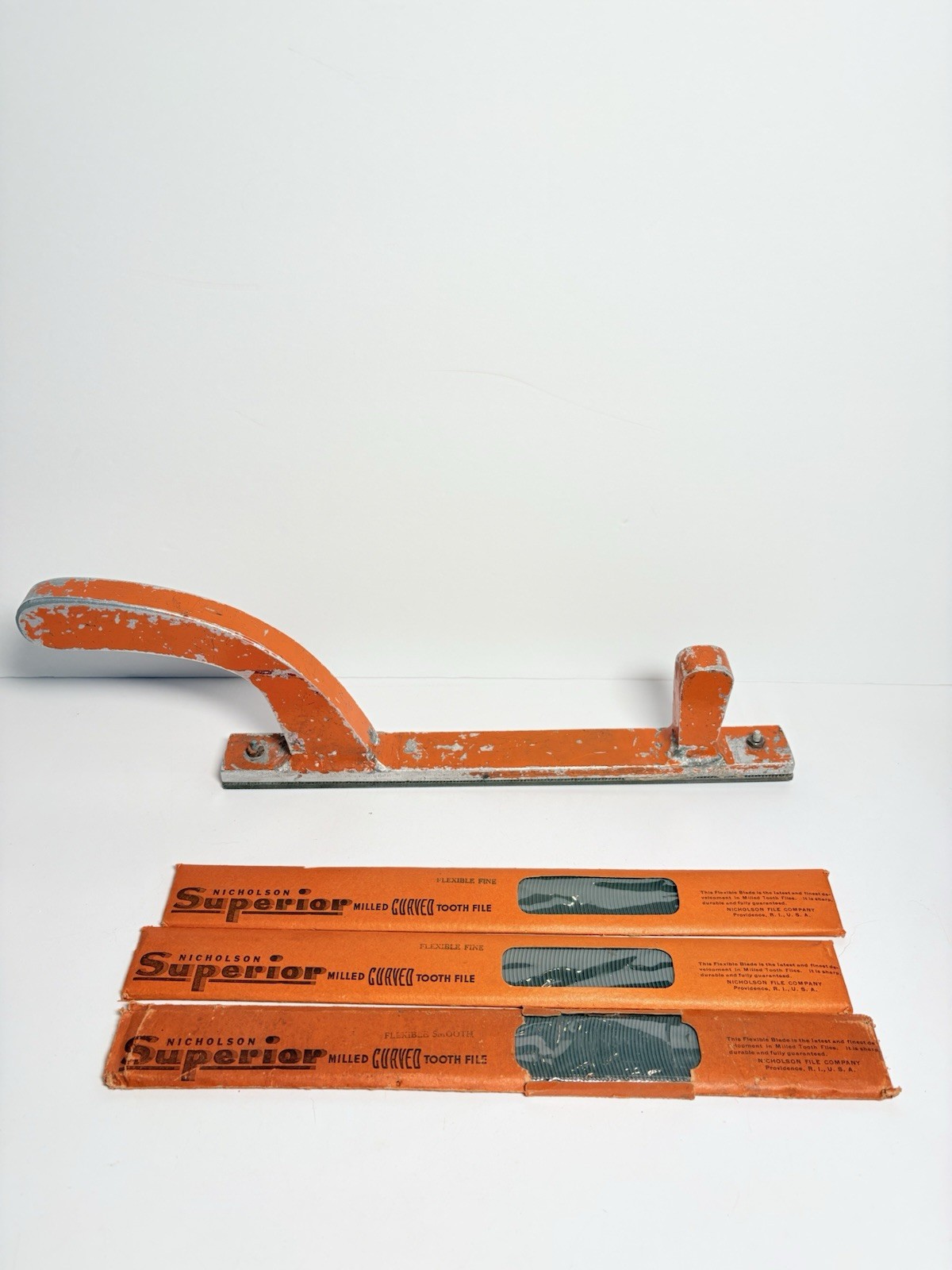 Vtg 12″ AUTO BODY FILE MECHANICS TOOL USA & 3 NEW Flexible Curved Teeth Files