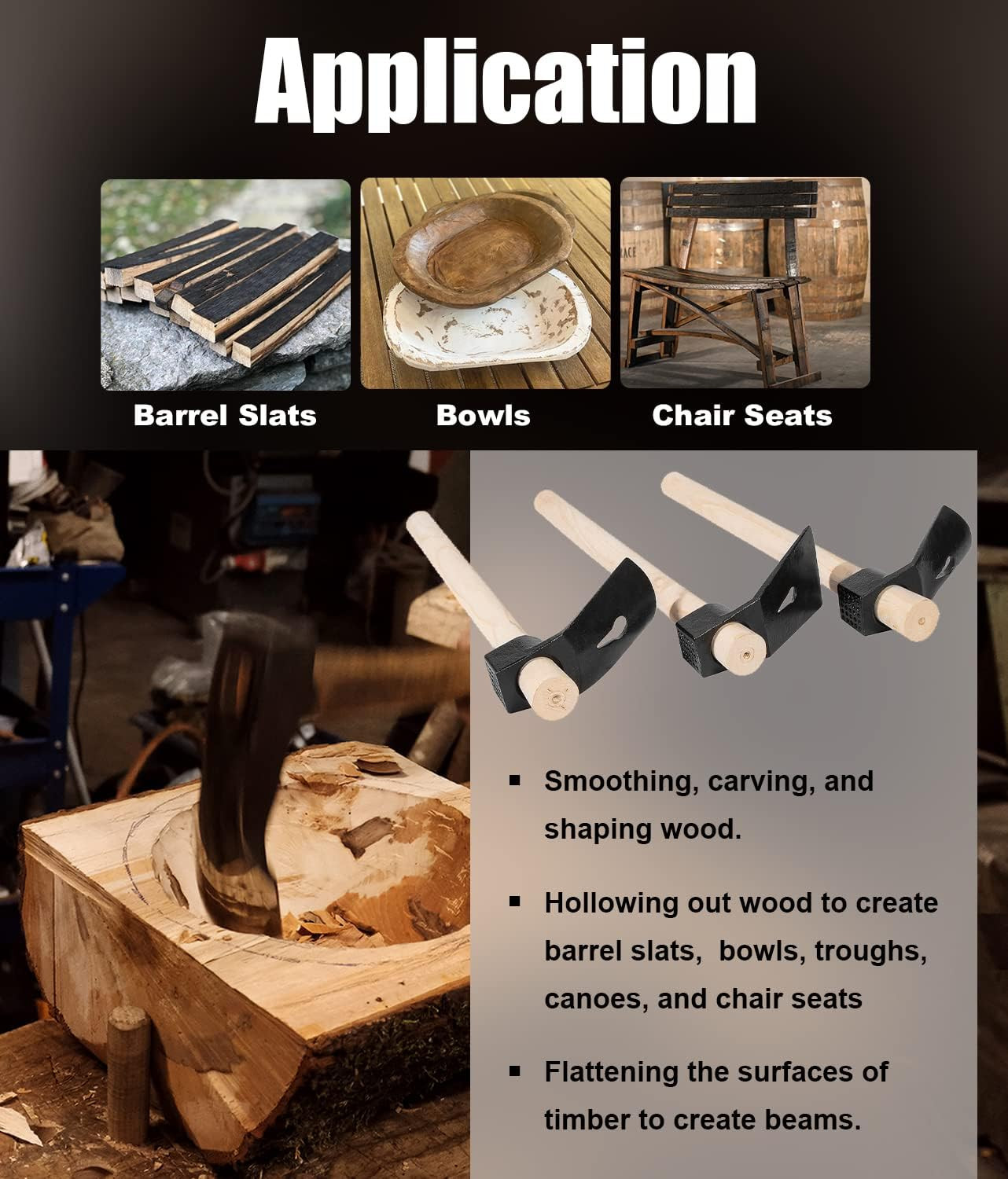 3-Piece Wood Carving Adze Set – Straight & Curved Tools for Bowl Making