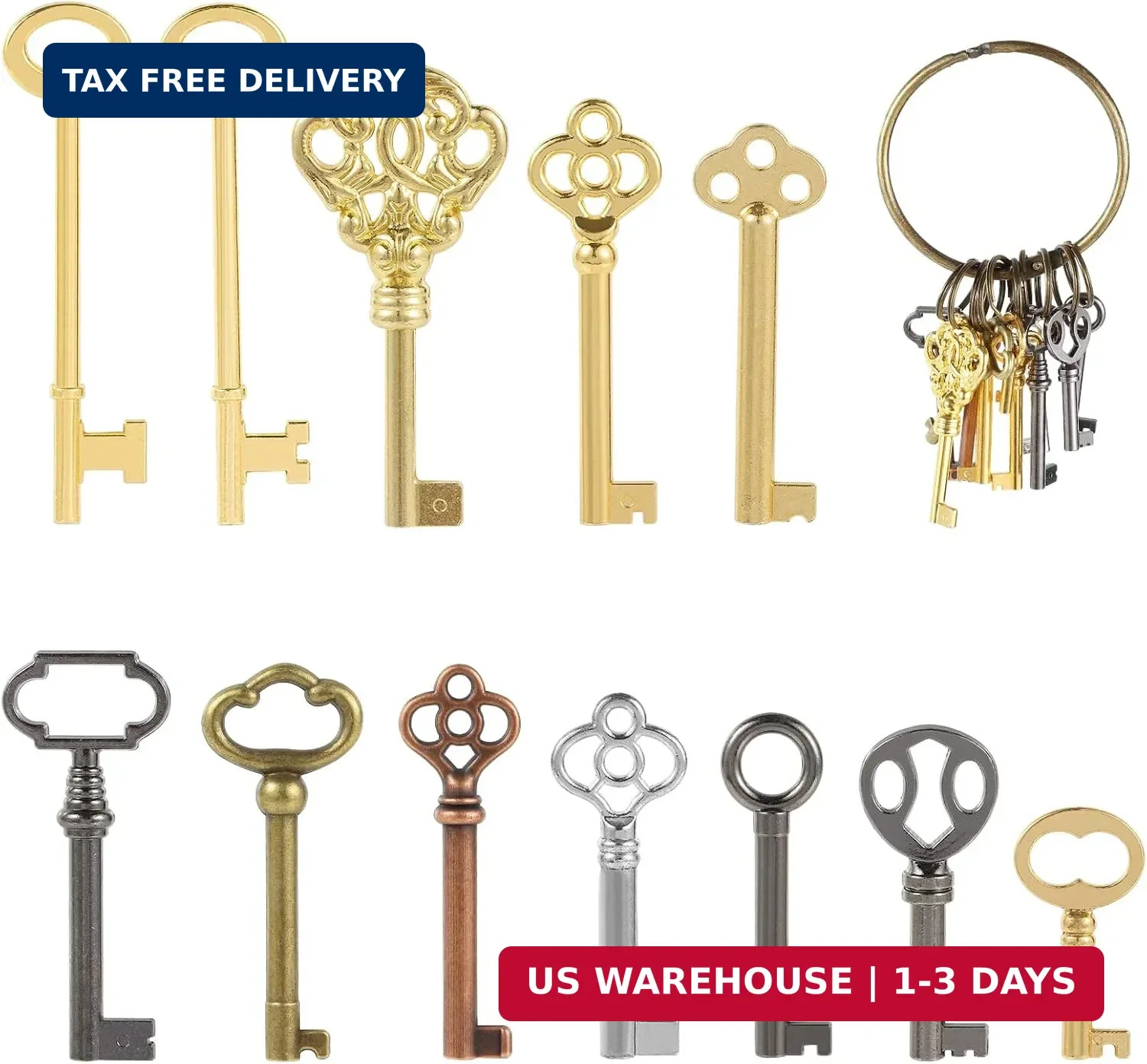 12PCS Hollow Barrel Skeleton Key, Universal Skeleton Key, Decorative Vintage Sty