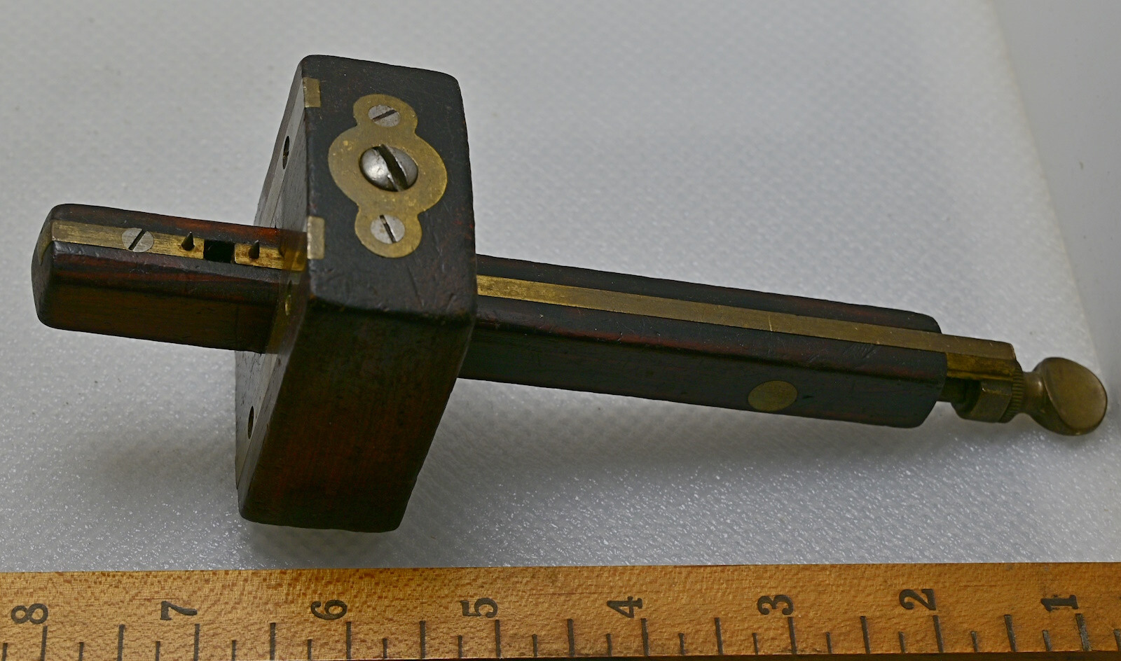 ✨Vintage 6-1/2″ Unmarked Rosewood & Brass Mortise Gauge (INV Q265)