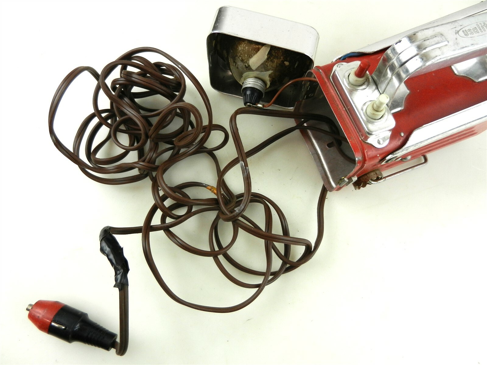 Vtg Motorist’s USALITE Beacon & Raising Flasher Adjustable Stand Red/Chrome T08