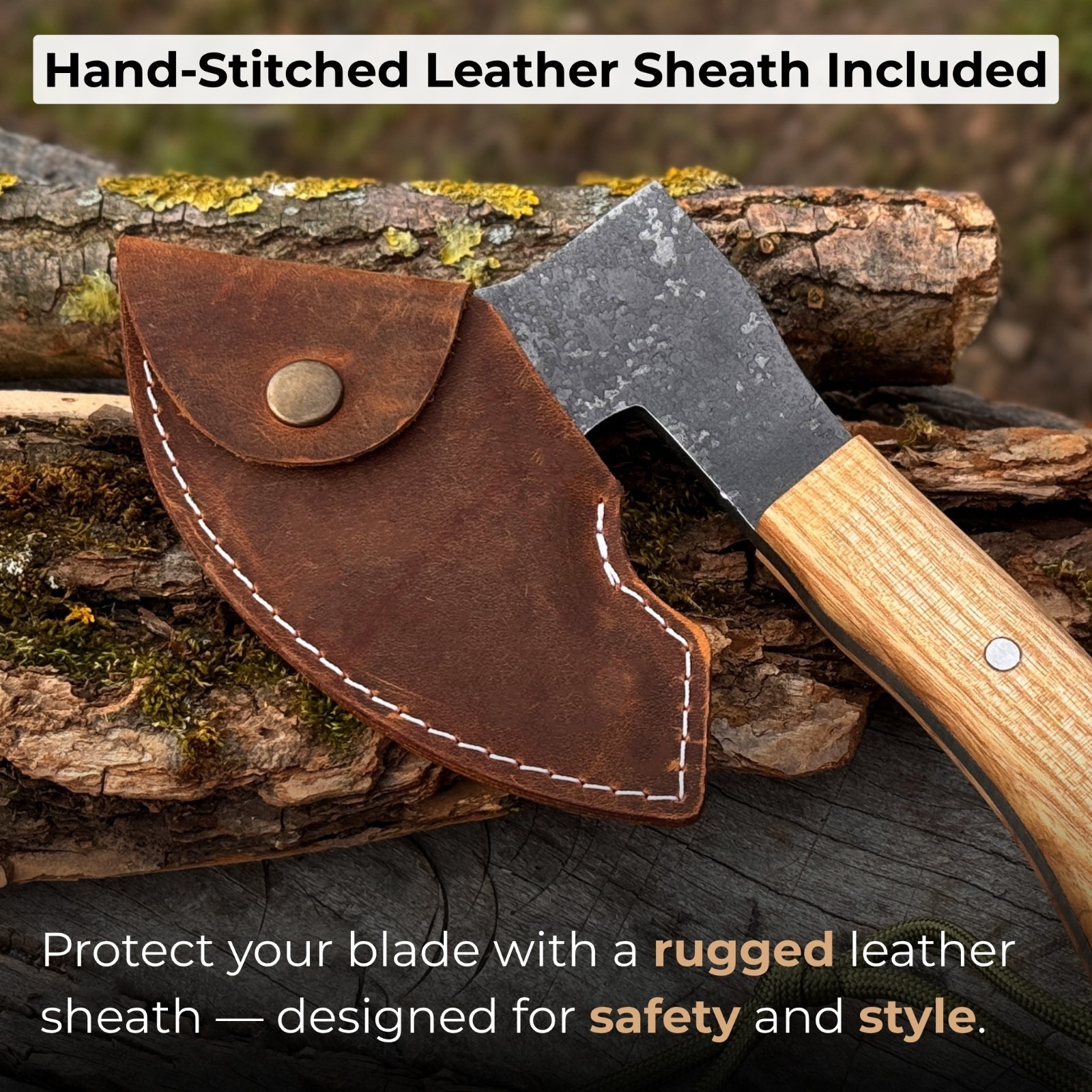 Survival Bushcraft Axe 52100 Carbon Steel Hatchet with Leather Sheath Sharky