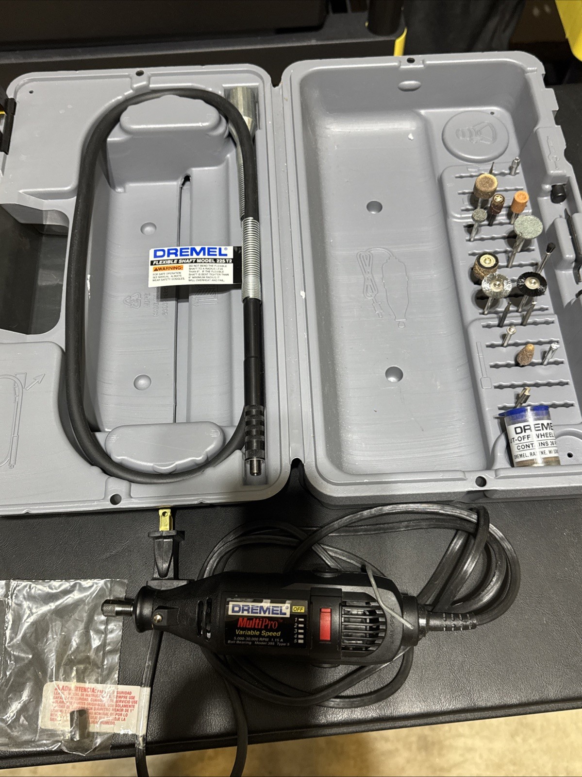 Dremel Multipro Drill Model 395 + Case + Flexible Shaft + Attachments Tested