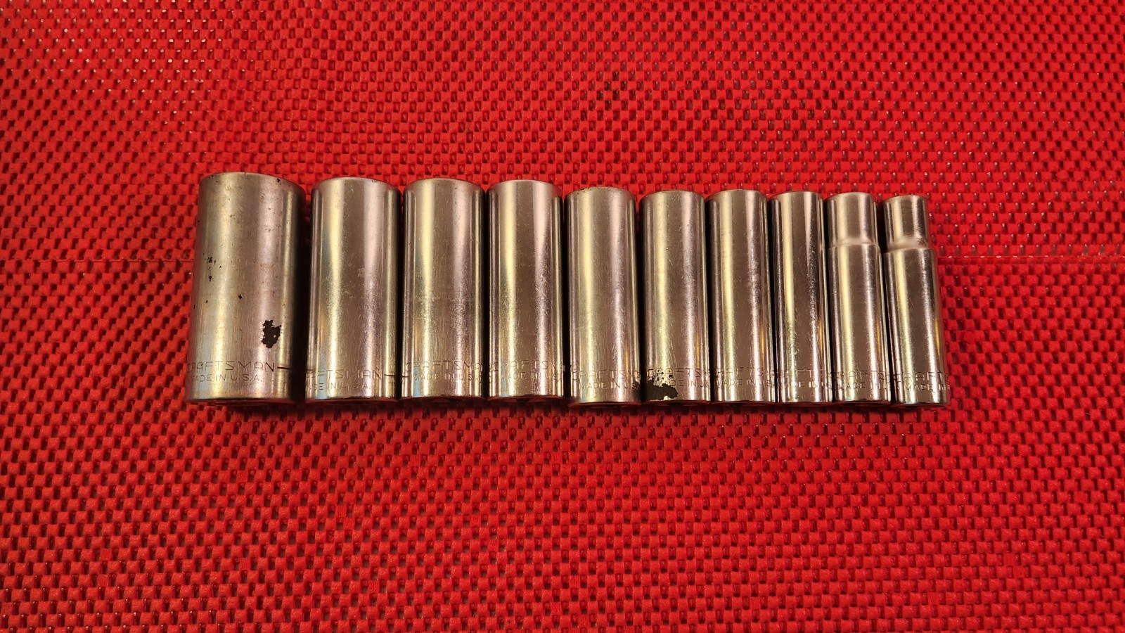 VTG CRAFTSMAN 10 PC SET 1/2″ DR, DEEP WELL SAE 12 PT SOCKETS MADE IN THE U.S.A.